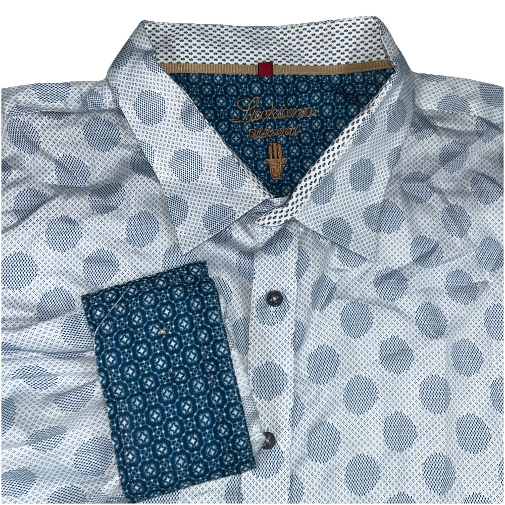 Luchiano Visconti Men's 4XL Flip Cuff Geometric‎ Circles Lightweight Button Up